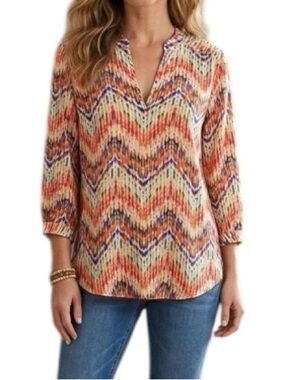 AMANDA UPRICHARD Orange Multicolor Silk Blouse Size P